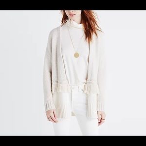 Madewell Cardigan Sweater Medium Fringe Open Front Colorblock Women Wool Blend